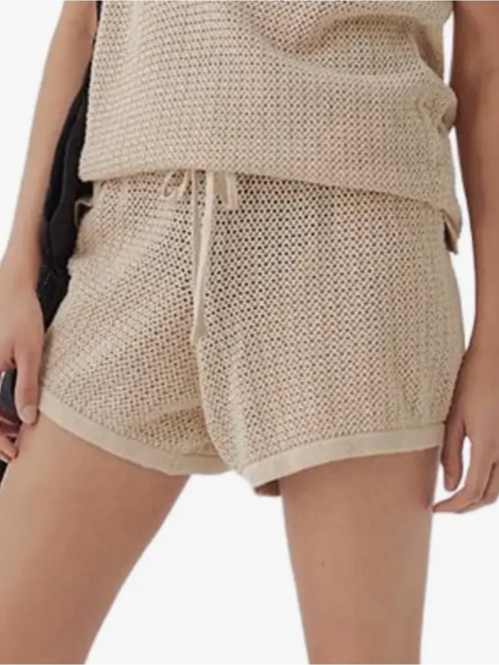 PACT Beachside Linen Crochet Shorts Organic Cotton Linen Cream Large